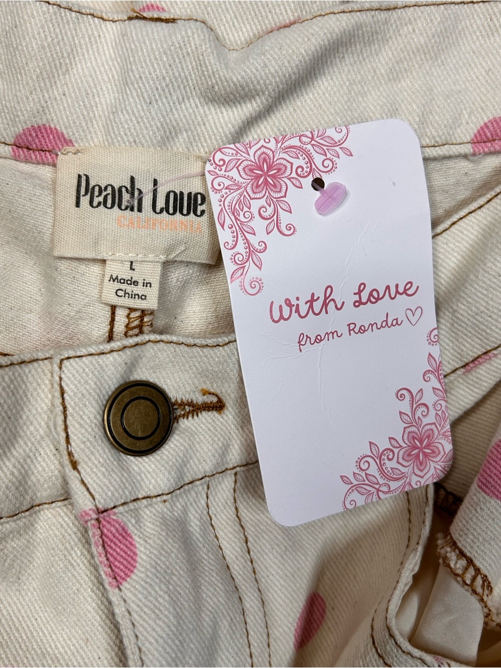 NEW Peach Love Barrel Jeans L Baggy Wide Leg Campus Closet Polka Dots - Picture 8 of 12